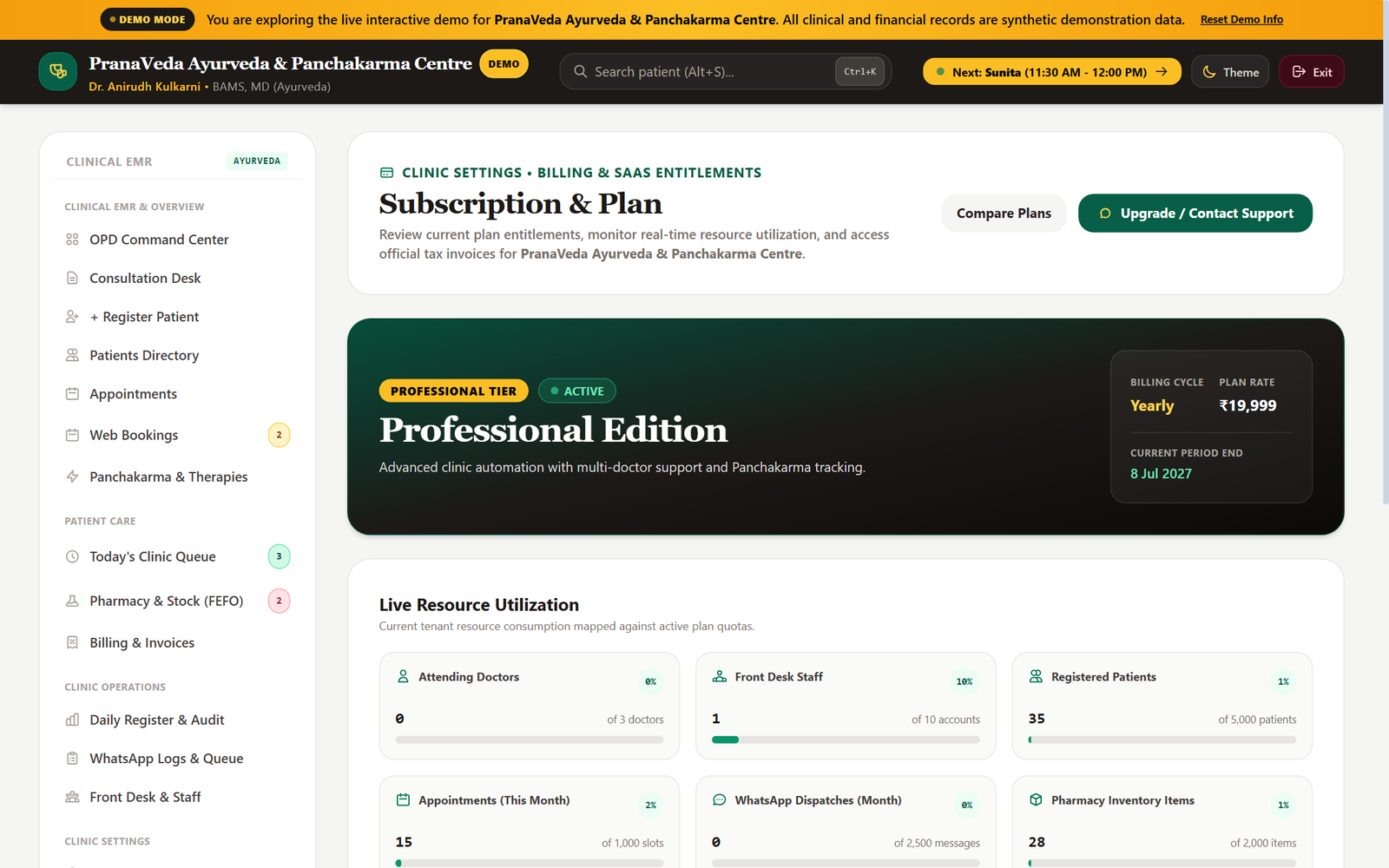 Subscription and Plan Limits Dashboard